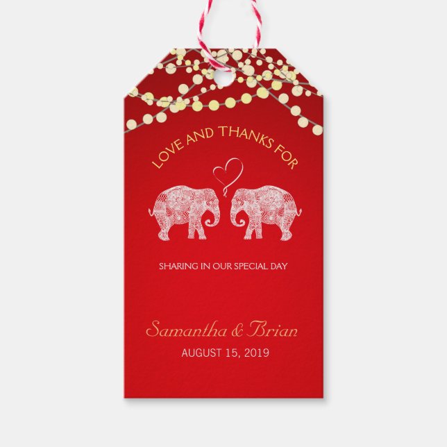 TONNEN LIEBE/Elephant String Lights Wedding Custom Geschenkanhänger (Vorderseite)