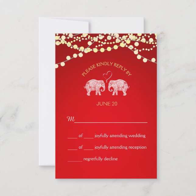 TONNEN LIEBE/Elephant String Lights Wedding RSVP (Vorderseite)