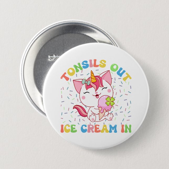 Tonsille draußen, Eiscreme rein | Unicorn Cat Button (Vorne & Hinten)