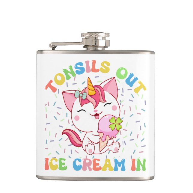 Tonsille draußen, Eiscreme rein | Unicorn Cat Flachmann (Vorderseite)