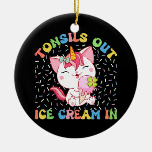 Tonsille draußen, Eiscreme rein   Unicorn Cat Keramik Ornament