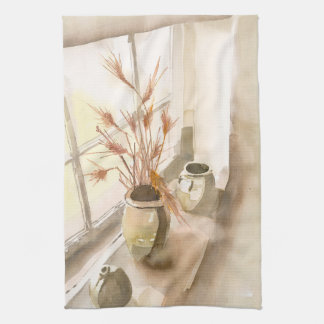 Tonwaren im Fenster-Aquarell auf Geschirrtuch