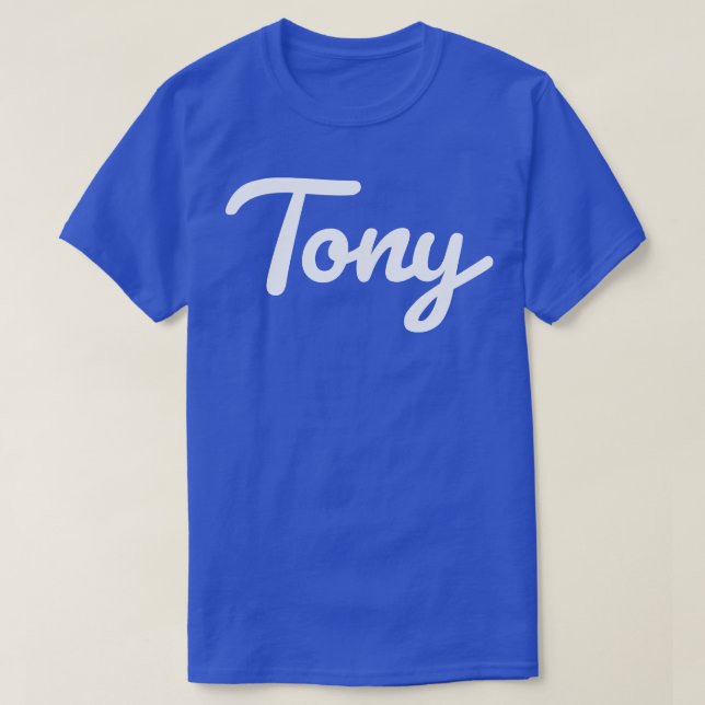 Tony Cursive Script Typografie White Text T-Shirt (Design vorne)