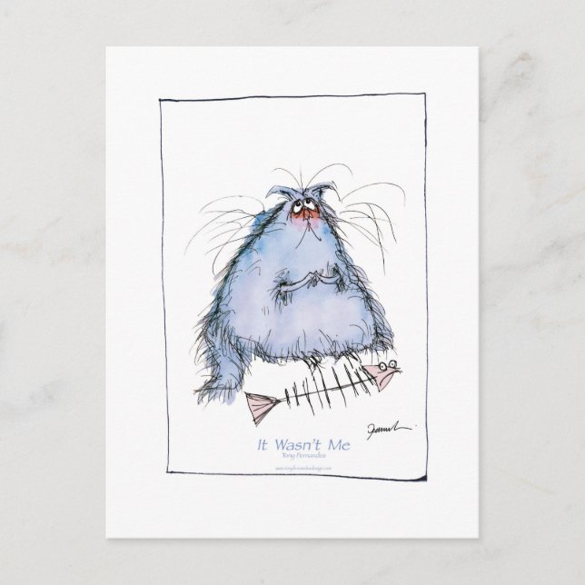 Tony fernandes's Katzenkatze-Cartoon "Es war nicht Postkarte (Vorderseite)