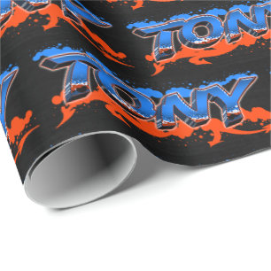 Tony Vorname Name Graffiti blue orange Geschenkpapier