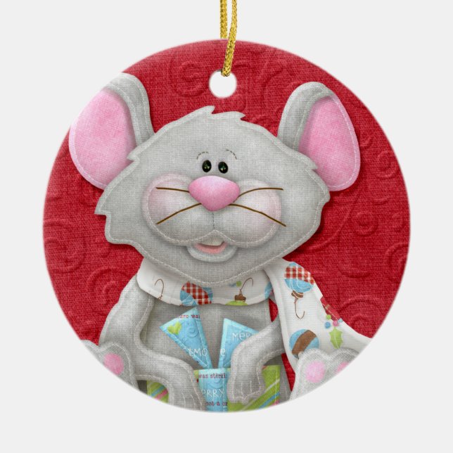 Too Cute Christmas Mouse  Holiday Ornament (Vorne)