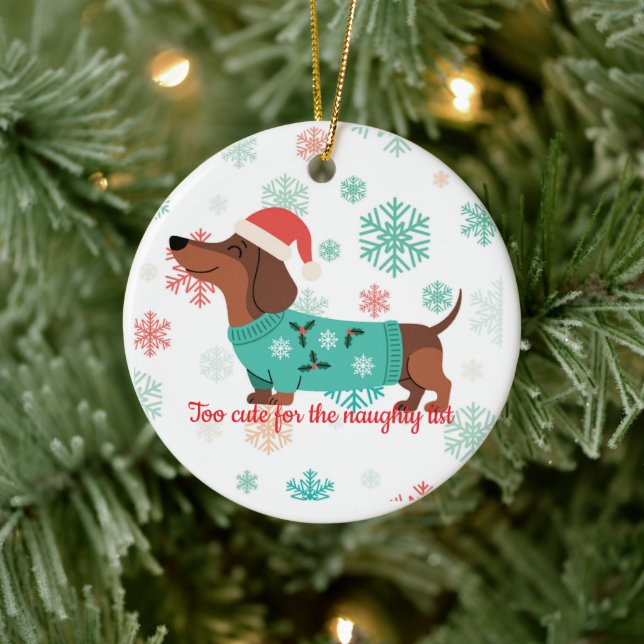 Too Cute for the Naughty List Dachshund Ornament (Baum)