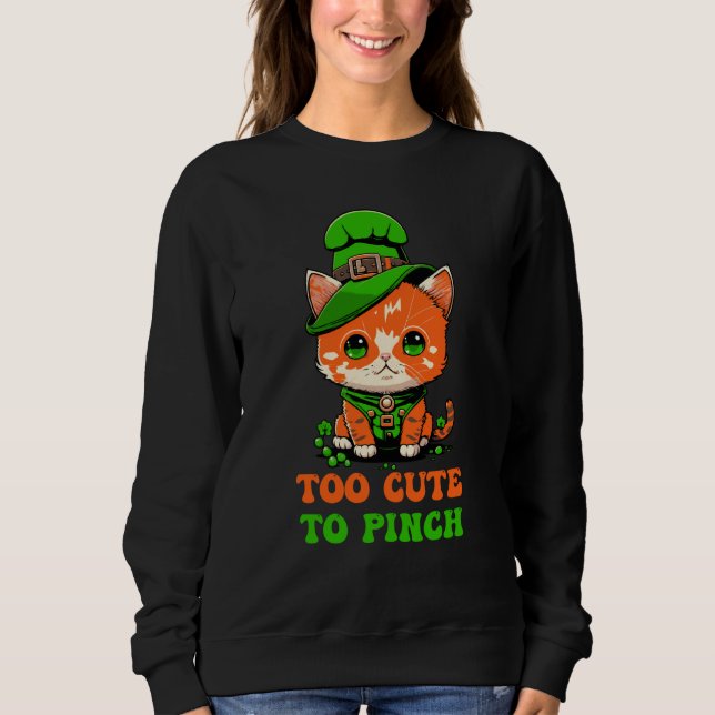 Too Cute to Pinch St Patricks Day Cat Gnome Leprec Sweatshirt (Vorderseite)