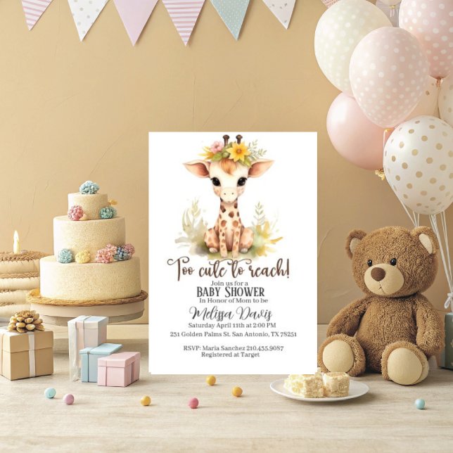 Too Cute to Reach Giraffe Baby Shower Invitation Einladung (Too Cute to Reach baby shower invitation. )
