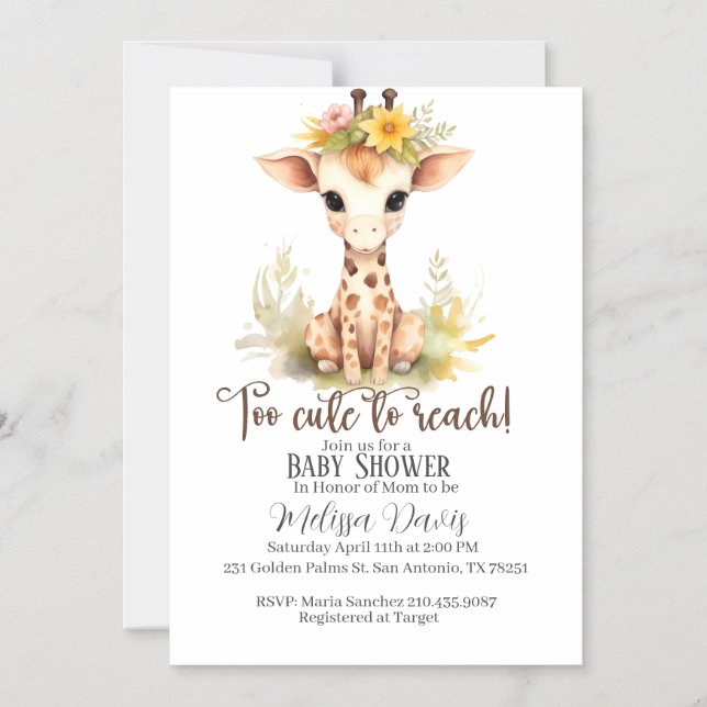 Too Cute to Reach Giraffe Baby Shower Invitation Magneteinladung (Vorderseite)