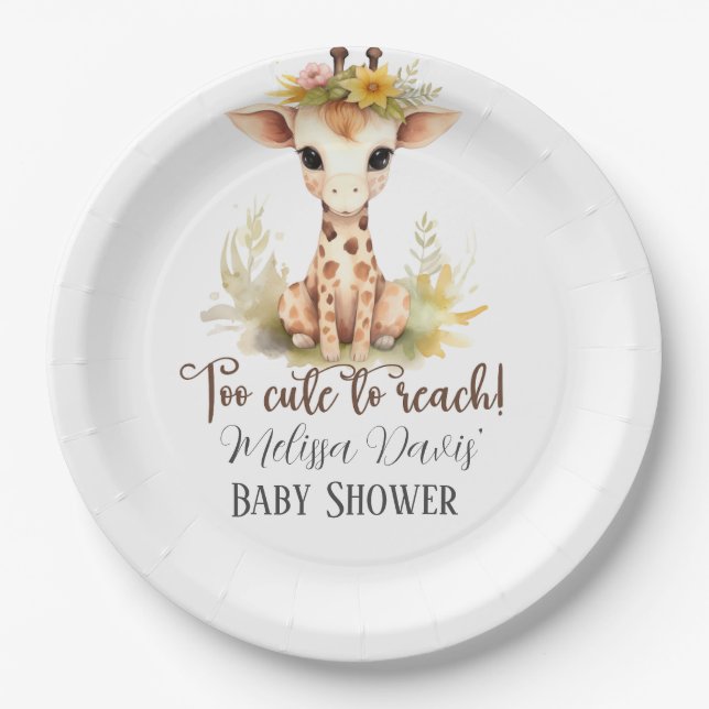 Too Cute to Reach Giraffe Baby Shower Paper Plates Pappteller (Vorderseite)