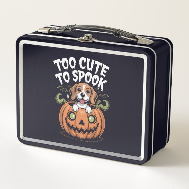 Too Cute to Spook Halloween Dog Metall Brotdose (Vorderseite)