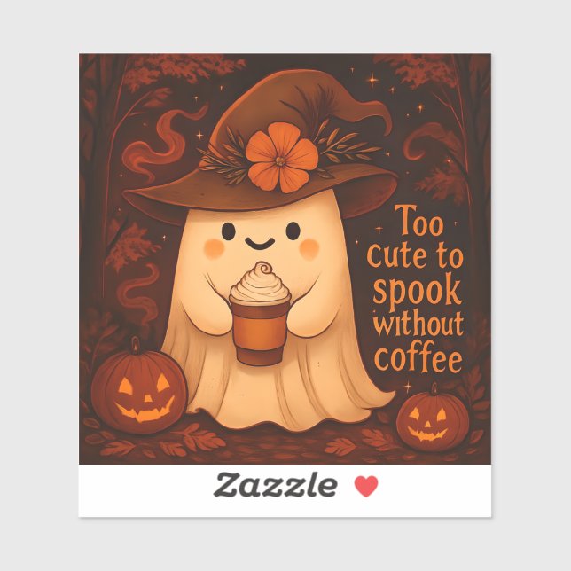Too Cute to Spook Without Coffee – Halloween Ghost Aufkleber (Blatt)