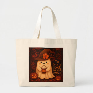 Too Cute to Spook Without Coffee – Halloween Ghost Jumbo Stoffbeutel