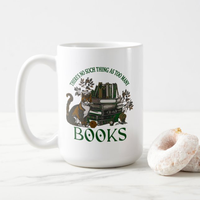 Too Many Books Green Floral Academia Mug Kaffeetasse (Mit Donut)