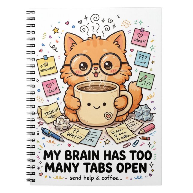Too Many Tabs - Funny Cat Notebook Notizblock (Vorderseite)