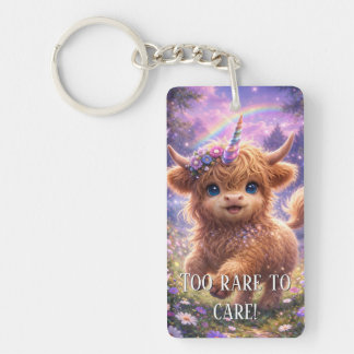 "Too Rare To Care" keychain Highland Cow Unicorn Schlüsselanhänger