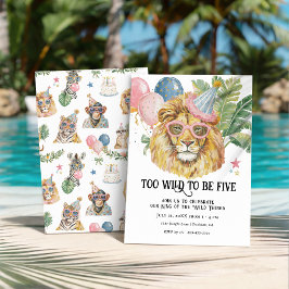 Too Wild to Be Five Lion Jungle Birthday Einladung