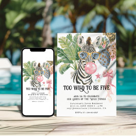 Too Wild to Be Five Zebra Jungle Birthday Einladung