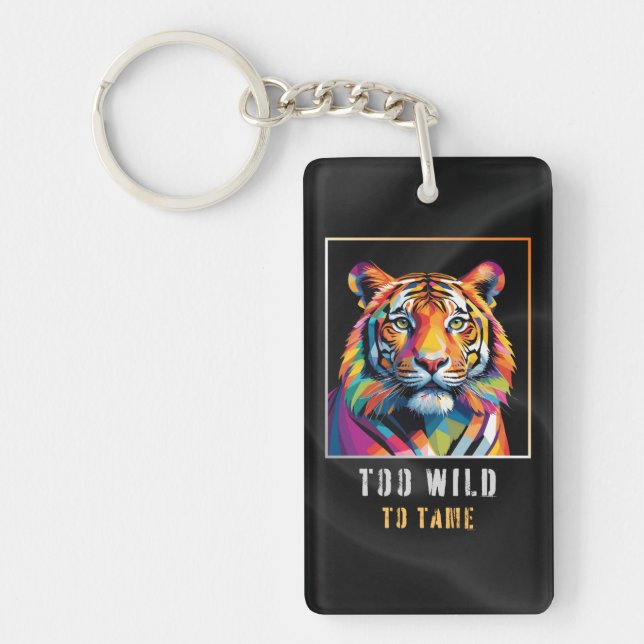 Too Wild to Tame – Colorful Geometric Tiger Head Schlüsselanhänger (Vorderseite)