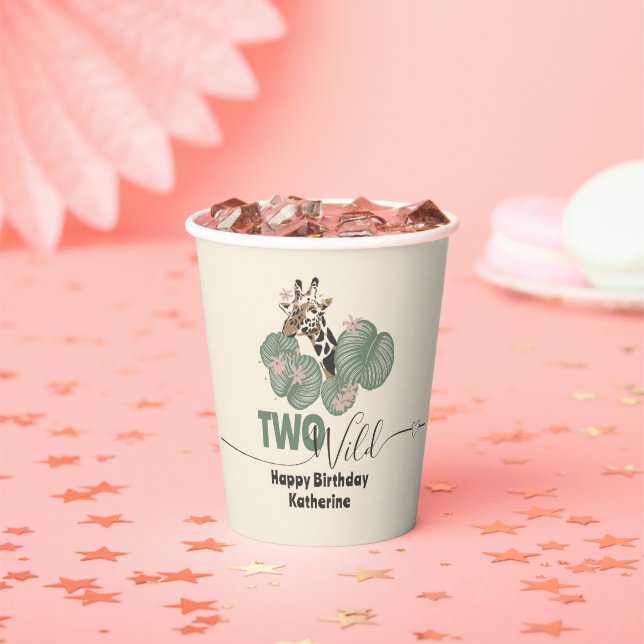 Too Wild Tropical Greenery Giraffe Animal Birthday Pappbecher (Insitu)
