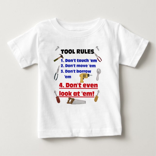 Tool regelt humorvolle Holzwerkstatt Boys Garage Baby T-shirt (Vorderseite)