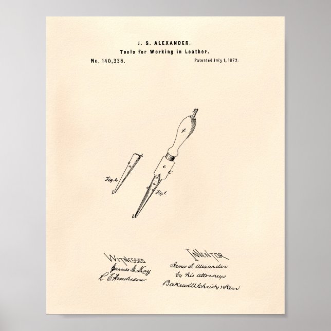 Tool Working Leather 1873 Patent Art Old Peper Poster (Vorne)