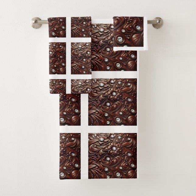 Tooled Faux Leather and Diamond Badhandtuch Set (Insitu)