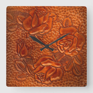 Tooled Western Leather Roses Clock Quadratische Wanduhr