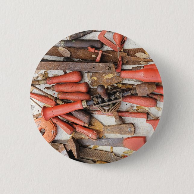 Tools Antiquitätenwerkzeug Rustikal Roter Mann Button (Vorderseite)