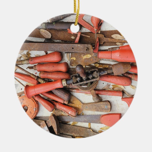 Tools Antiquitätenwerkzeug Rustikal Roter Mann Keramik Ornament (Vorne)