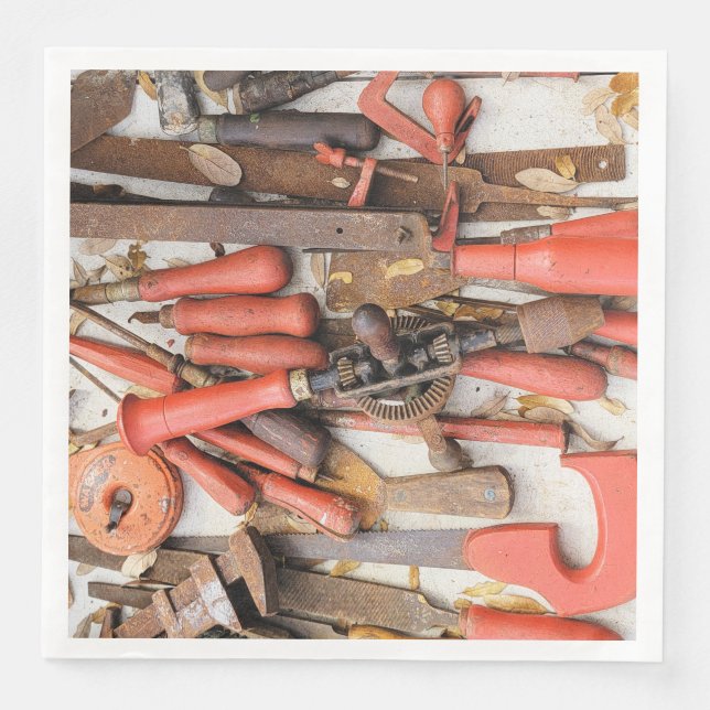 Tools Antiquitätenwerkzeug Rustikal Roter Mann Serviette (Vorderseite)