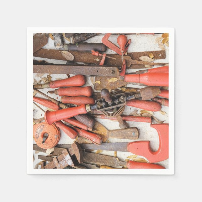 Tools Antiquitätenwerkzeug Rustikal Roter Mann Serviette (Vorderseite)