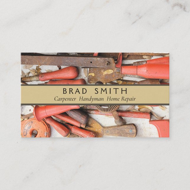 Tools Antiquitätenwerkzeug Rustikal Roter Mann Visitenkarte (Vorderseite)