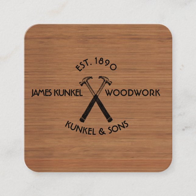 Tools Black Hammer LOGO Vintage Holzkonstruktion Quadratische Visitenkarte (Vorderseite)