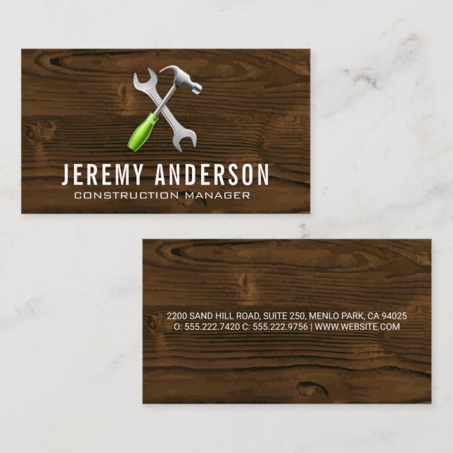 Tools für Schraubenhammer | Hintergrund Holz Visitenkarte (Vorne/Hinten)