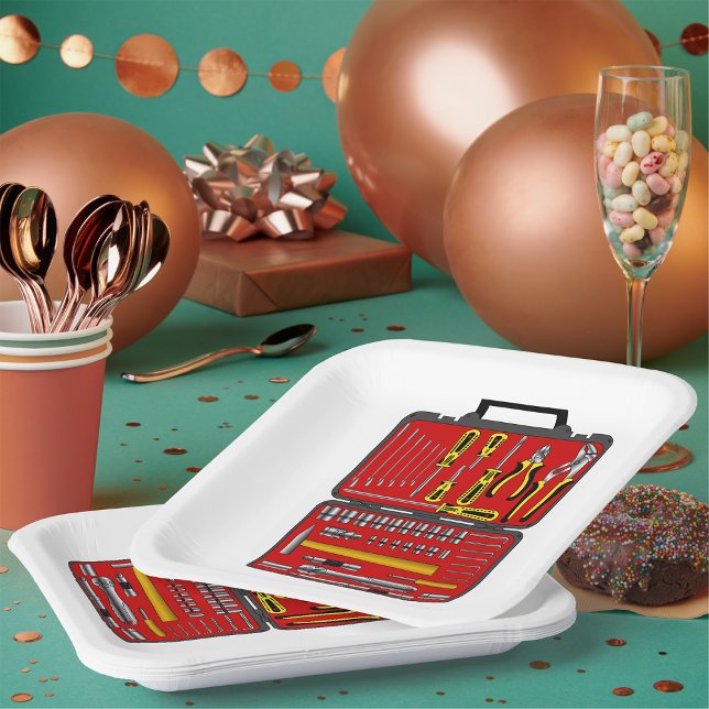 Tools in einem Toolbox Pappteller (Von Creator hochgeladen)