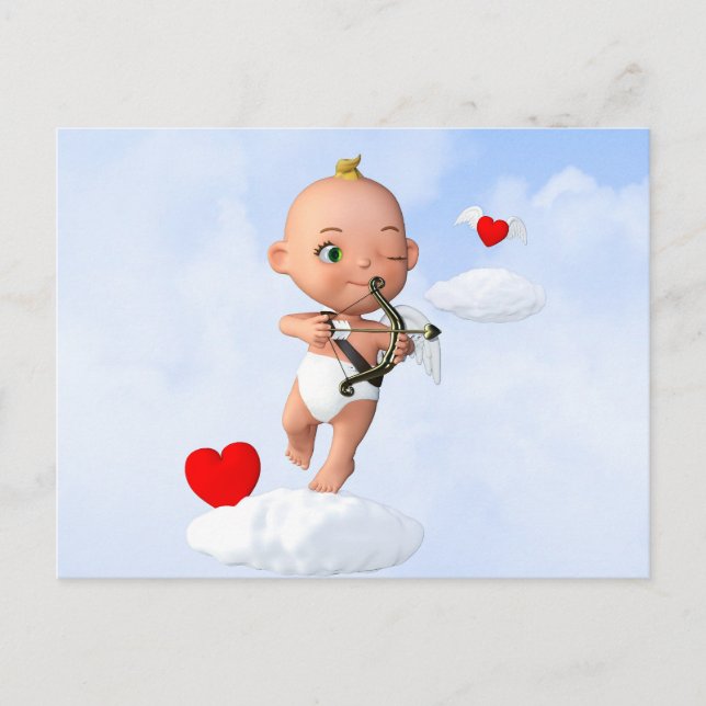 Toon Baby Cupid Flug mit Bow und Arrow Postkarte (Vorderseite)