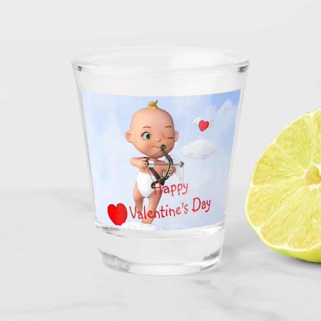 Toon Baby Cupid Flug mit Bow und Arrow Schnapsglas (Vorderseite)