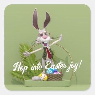 Toon Rabbit Stehend in der Nähe von Ostereiern Quadratischer Aufkleber