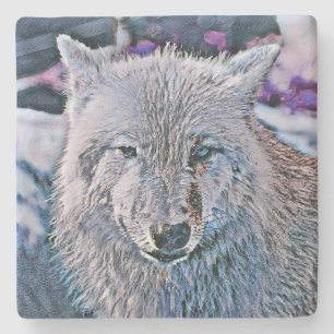 Toony Wolf blau Steinuntersetzer