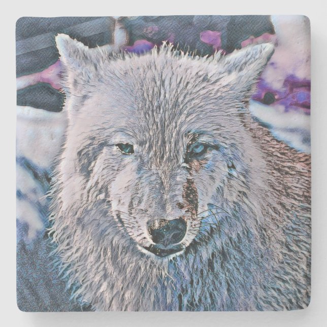 Toony Wolf blau Steinuntersetzer (Vorderseite)