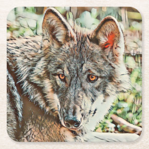 Toony Wolf Rechteckiger Pappuntersetzer