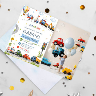 Toot, Beep, Honk! Wasserfarben Geburtstag Einladung