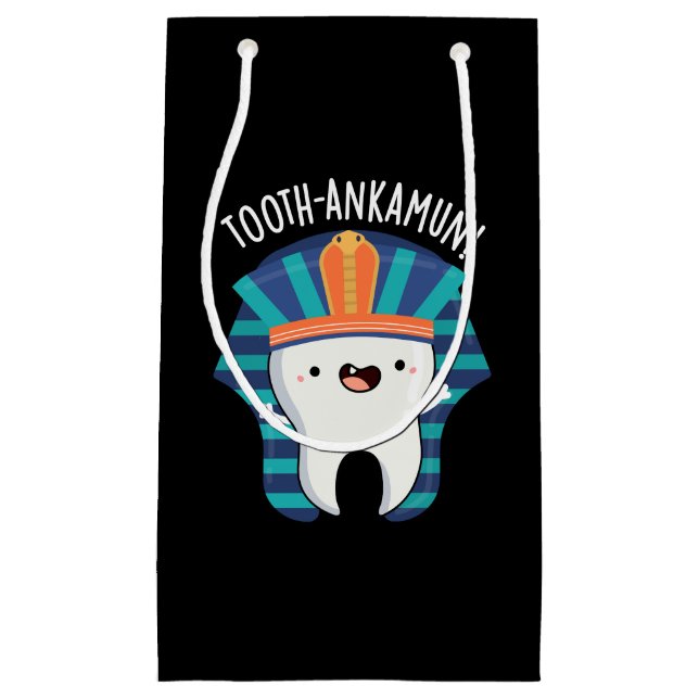 Tooth-ankamun Funny Tooth Pun Dark BG Kleine Geschenktüte (Vorderseite)