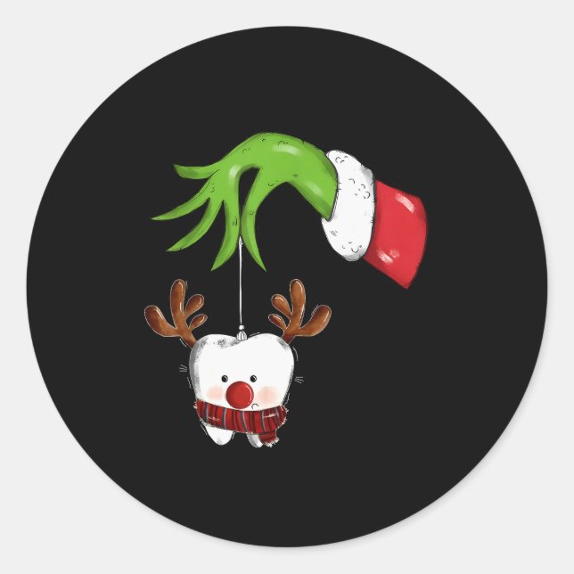 Tooth Dentist Dental Istant Teeth Christmas Rudolp Runder Aufkleber (Vorderseite)