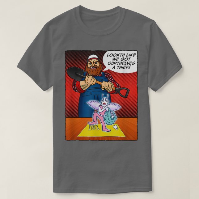 Tooth Fairy Caught Red Handed Funny Cartoon Comic T-Shirt (Design vorne)