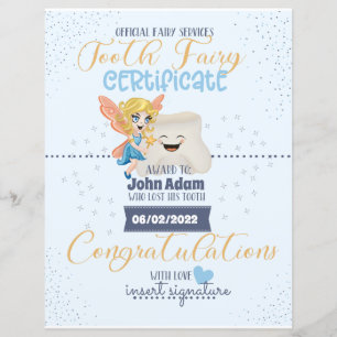 Tooth Fairy Certificate für Jungen Kinderzimmer Si