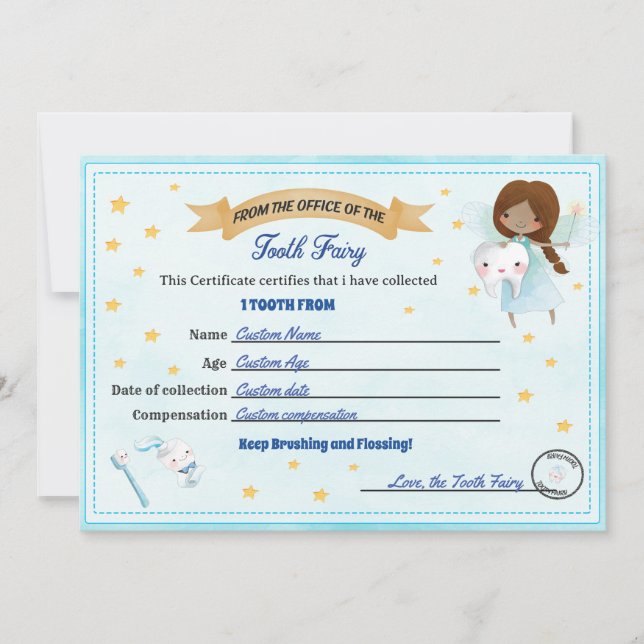 Tooth Fairy Certificate - Lost Tooth Receipt Einladung (Vorderseite)