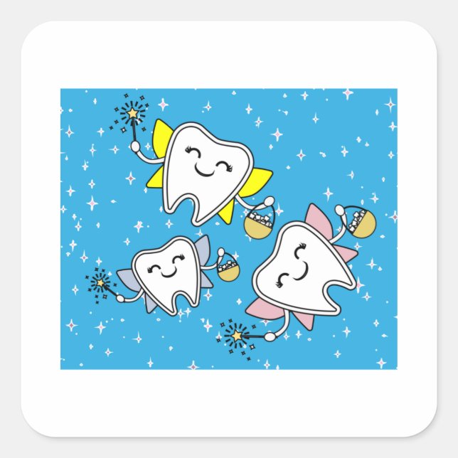 Tooth Fairy Dentist Lost Milk Tooth Quadratischer Aufkleber (Vorderseite)